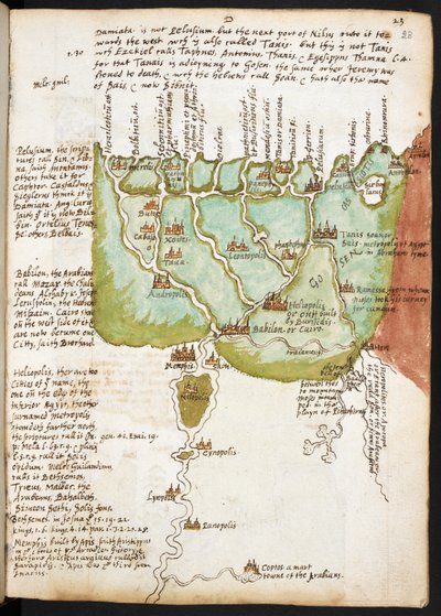 Karte von Unterägypten, aus dem Notizbuch von Sir Walter Raleigh (1552-1618), ca. 1606-08 von English School