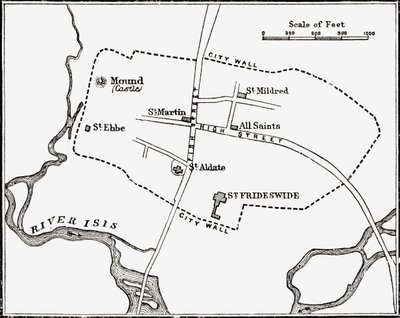 Karte von Oxford, England, 12. bis 13. Jahrhundert, aus 