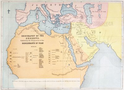 Karte, die die Geographie der Hebräer zeigt und die Verbreitung der Nachkommen Noahs darstellt von English School