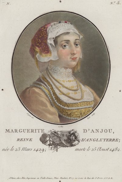 Margarete von Anjou, Königin Gemahlin von König Heinrich VI. von England (kolorierte Gravur) von English School
