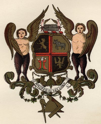 Freimaurerwappen, nach einem bemalten Paneel im Besitz von W.H.Y. Rylands, aus The History of Freemasonry, Band II, veröffentlicht von Thomas C. Jack, London, 1883 von English School