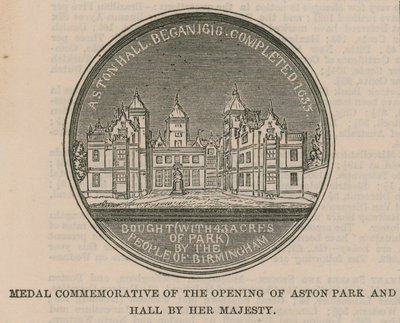 Medaille zur Erinnerung an die Eröffnung von Aston Park und Hall durch Ihre Majestät von English School