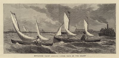 Miniatur-Yacht (Segelkanu) Rennen im Solent (Gravur) von English School