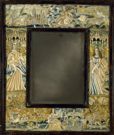Spiegel mit Reliefstickerei, ca. 1650-1700 von English School