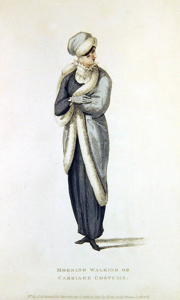 Morgen-, Spazier- oder Kutschkostüm, Modeplatte aus Ackermann