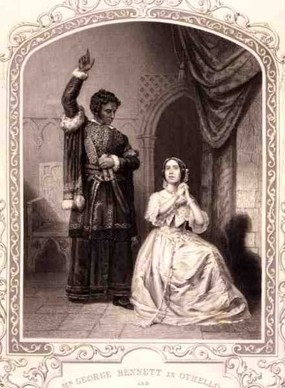 Mr. George Bennett als Othello und Mrs. Jane Bennett als Desdemona, Akt IV Szene 2, in Othello von William Shakespeare von English School