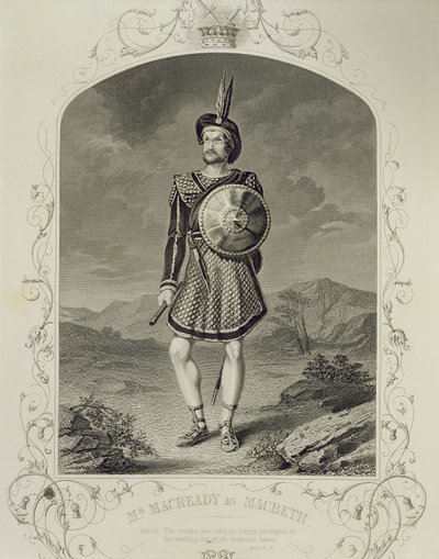 Mr. Macready als Macbeth, Akt I Szene 3, im Stück von William Shakespeare (1564-1616) von English School