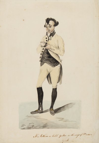 Mr. Matthews als Caleb Quotem in den Wags of Windsor, York, ca. 1820 von English School