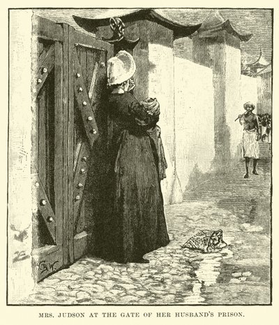Mrs. Judson am Tor des Gefängnisses ihres Mannes von English School