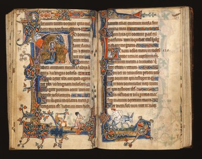 Ms 1-2005, ff.182v-183r: David betet, historisiertes Initial aus dem Macclesfield Psalter, Gebrauch von Sarum, Ostanglien, ca. 1330 von English School