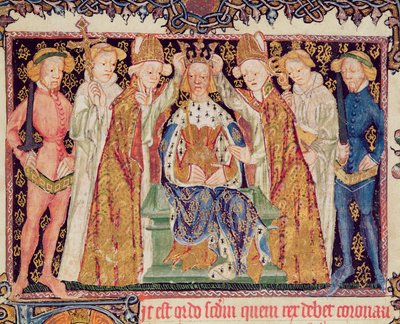 Ms 197 f.3r Krönung eines Königs, aus Liber Regalis von English School