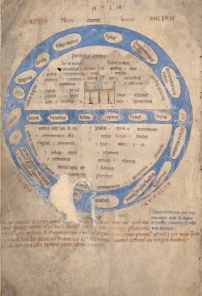 Ms 254, f.1v: Mappa Mundi, aus einem Bestiarium, ca. 1200-30 von English School