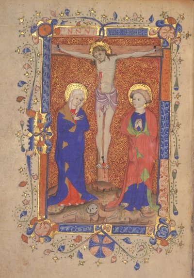 Kreuzigung mit St. Maria und St. Johannes dem Täufer, aus dem Messbuch von St. Botolph Aldersgate, ca. 1420-30 von English School