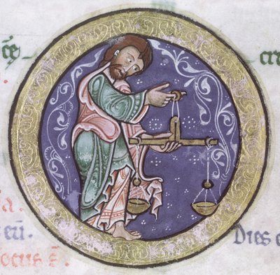 Ms Hunter 229 f.5r Waage, aus dem Hunterian Psalter, ca. 1170 (Detail) von English School