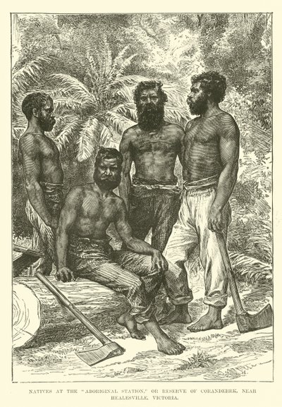 Einheimische an der Aborigines-Station oder Reserve von Coranderrk, nahe Healesville, Victoria von English School