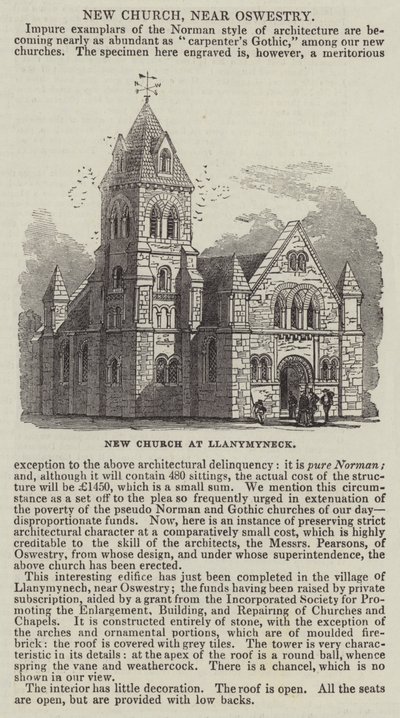 Neue Kirche in Llanymyneck (Gravur) von English School