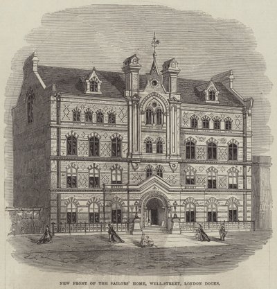 Neue Front des Seemannsheims, Well-Street, London Docks (Stich) von English School