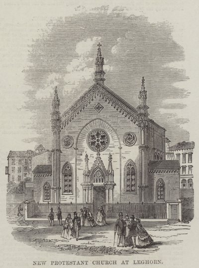 Neue protestantische Kirche in Livorno (Stich) von English School