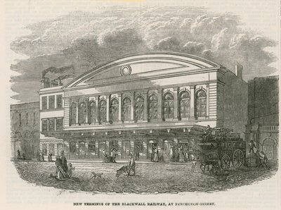 Neuer Endbahnhof der Blackwall Railway an der Fenchurch Street, London von English School