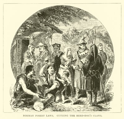Normannische Waldgesetze, das Schneiden der Krallen der Hütehunde von English School