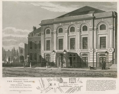 Nordostansicht des Surrey Theaters, Blackfriars Road, London von English School