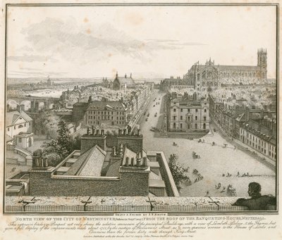 Nordansicht von Westminster vom Dach des Banketthauses, Whitehall von English School