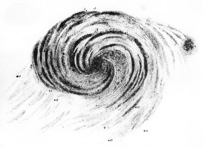 Beobachtung der Whirlpool-Galaxie in Canes Venatici, aus Beobachtungen von Nebeln, von Lord Rosse, veröffentlicht in London, 1850 von English School