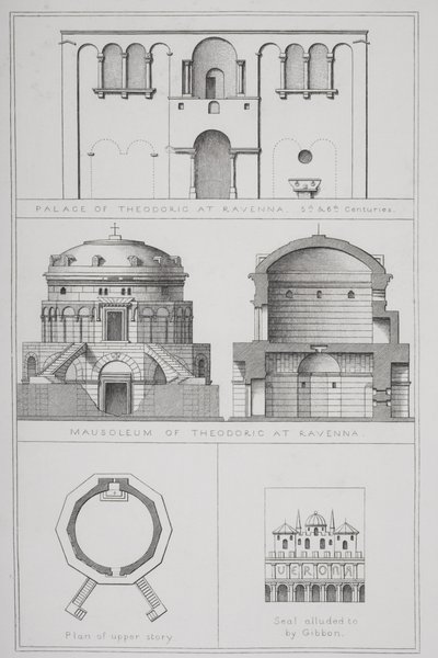 Palast und Mausoleum von Theoderich (ca. 454-526) in Ravenna, aus `Agincourts Kunstgeschichte durch ihre Denkmäler von English School