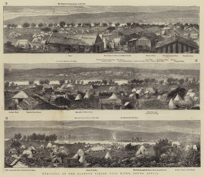 Panorama der Diamantenfelder, Vaal River, Südafrika (Stich) von English School