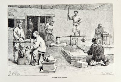 Papiermühle, China, Illustration aus Die Universalgeographie, die Erde und ihre Bewohner von Elisee Reclus, veröffentlicht 1878 von English School