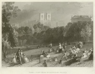 Park, Blick nahe Buckingham Palace (Gravur) von English School