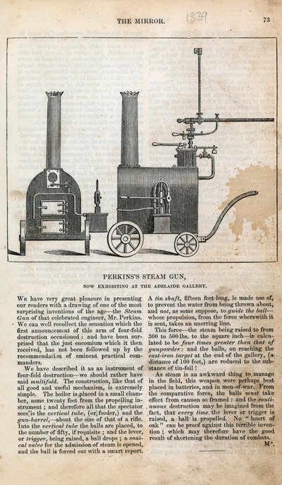 Perkins Dampfgewehr, jetzt ausgestellt in der Adelaide Gallery von English School