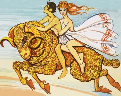 Phrixus und Helle werden von einem fliegenden Widder mit goldenem Vlies gerettet von English School