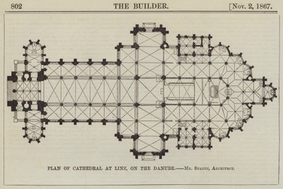 Plan der Kathedrale in Linz an der Donau, Mr. Stadtz, Architekt (Gravur) von English School