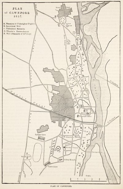 Plan von Cawnpore 1857, aus Cassells Illustrierter Geschichte Englands von English School