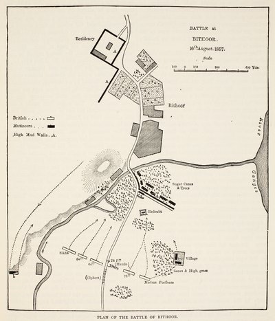 Plan der Schlacht von Bithoor, 16. August 1857, aus Cassells Illustrierter Geschichte Englands von English School