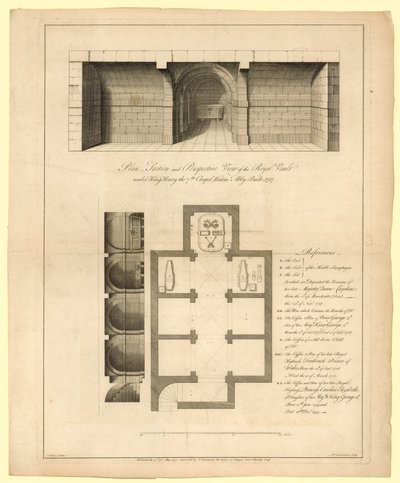 Plan der königlichen Gruft unter der Kapelle von König Heinrich VII., Westminster Abbey, erbaut 1737 von English School