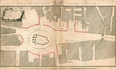 Plan der geplanten Verbesserung der Stadt bei Temple Bar, London von English School
