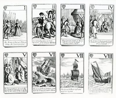 Spielkarten, die Ereignisse der Spanischen Armada darstellen, 1699 von English School
