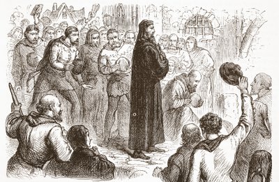 Volksdemonstration am Lambeth Palace zugunsten von Wicliffe, Illustration aus Die Geschichte des Protestantismus von James Aitken Wylie, veröffentlicht 1878 von English School