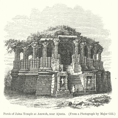 Vorhalle des Jaina-Tempels in Amwah, nahe Ajunta (Gravur) von English School