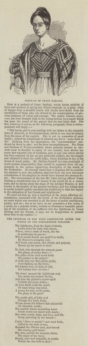 Porträt von Grace Darling (Gravur) von English School