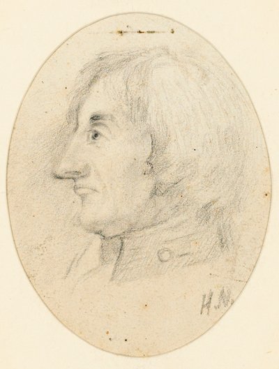 Porträt von Lord Nelson, Kopf und Marinekragen, im Profil... mit den Initialen H.N. darunter von English School