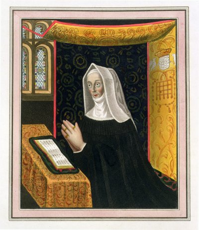 Porträt von Margaret Beaufort, Gräfin von Richmond und Derby (1443-1509), Gründerin des St. Johns College, Cambridge, aus The History of Cambridge, veröffentlicht von R. Ackermann, 1815 von English School