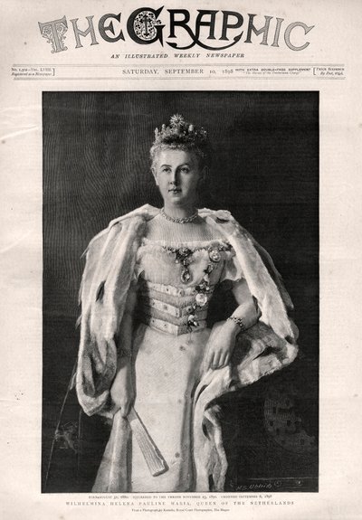 Porträt von Wilhelmina der Niederlande (1880-1962), Königin der Niederlande - Titelseite der Zeitung „The Graphic“ von English School