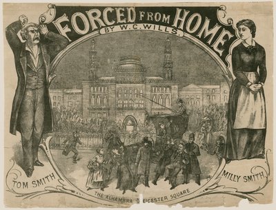 Plakat für Forced from Home von W. C. Wills, das Alhambra, Leicester Square, London von English School