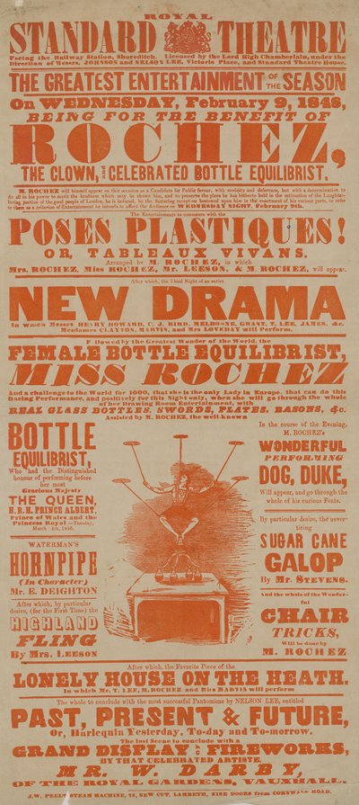 Plakat für das Royal Standard Theatre, 9. Februar 1848 von English School