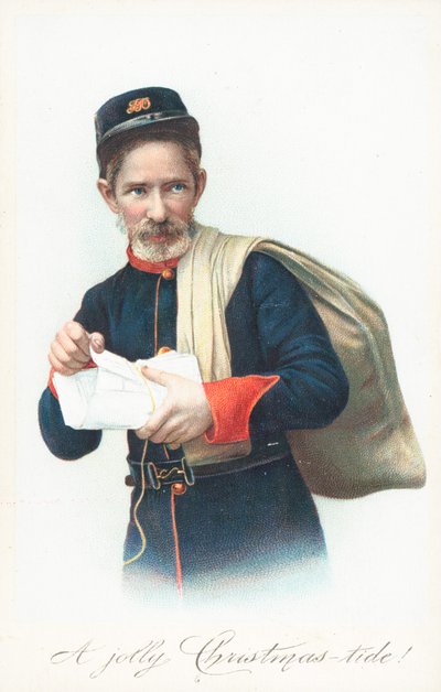 Postbote mit Sack, Weihnachtskarte von English School
