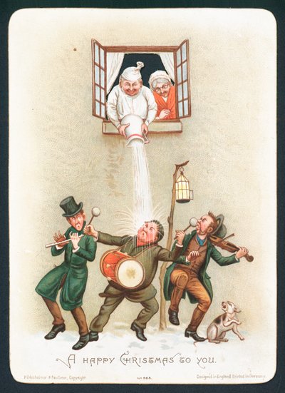 Wasser auf Feiernde gießen, Weihnachtskarte von English School