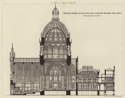 Prämiertes Design, Schnitt von vorne nach hinten Neues Parlamentshaus Berlin (Gravur) von English School